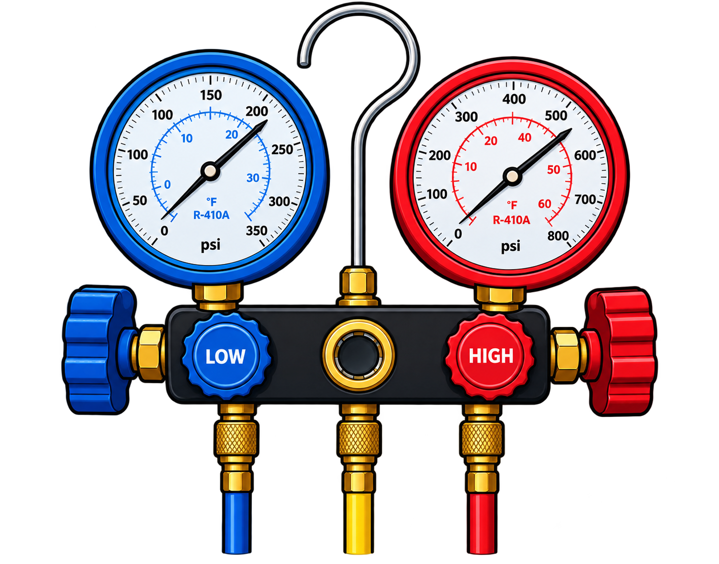 Red and blue HVAC gauges